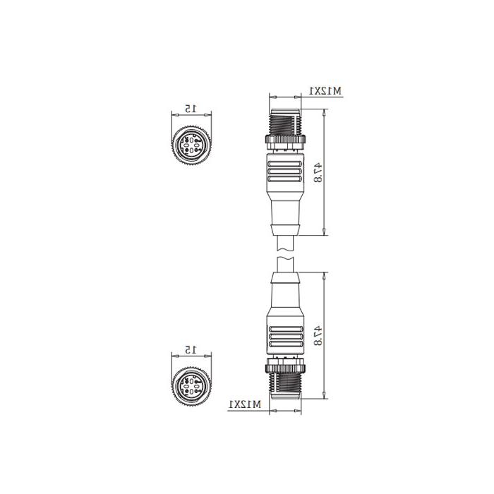 M12 4Pin公/公，d编码，双端预铸PUR屏蔽弯曲ible cable、EtherCat network cable、Green sheath、0C3121-xxx