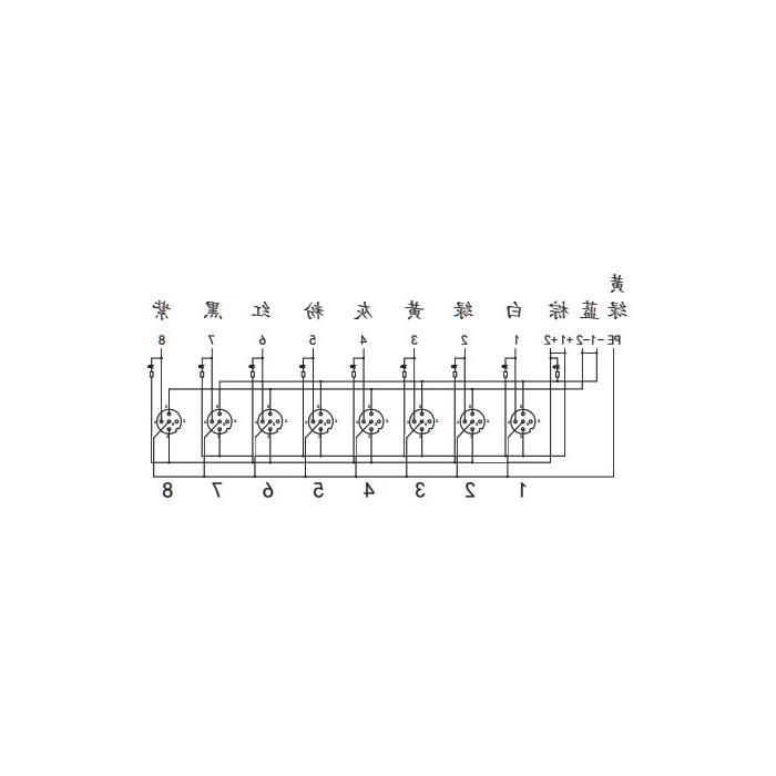 M12 junction box, single channel, NPN, 8-port split, LED, PCB terminal with plug, 24N8SE