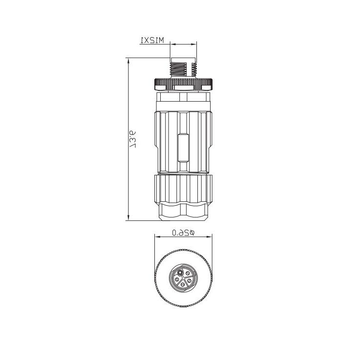 M12 5Pin, L-coded, male straight, screw connection, 64L021 