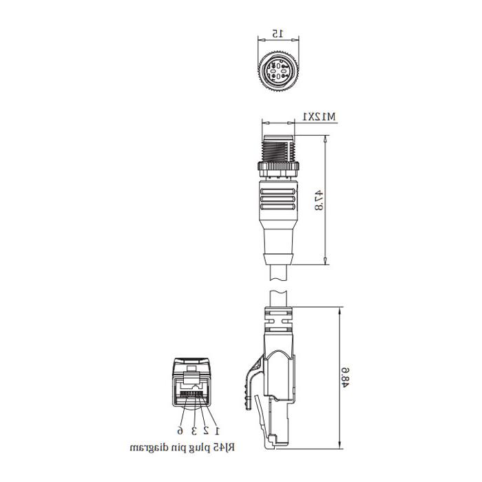 M12 4Pin公（d码）/ rj - 45公-双端预制PVC屏蔽非软电缆- EtherCat网线-绿色护套- 0C3181-XXX