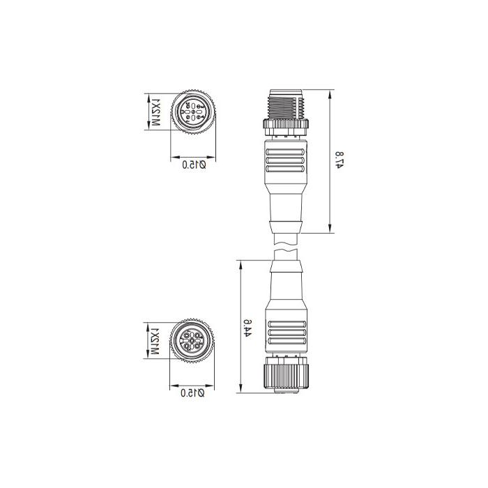 M12 4Pin公/母-双端预铸PUR软电缆，带屏蔽，紫色护套，0C4A41-XXX