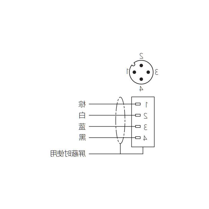 M12 4Pin, male straight, single-end precast cable, PUR material, yellow sheath, 64T051-XXX